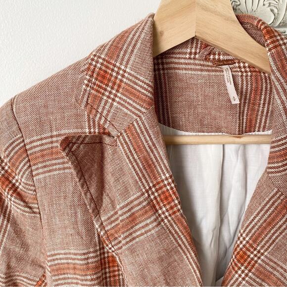Free People Emily Plaid Yarn Died Linen Blend Blazer Jacket - Picture 3 of 7